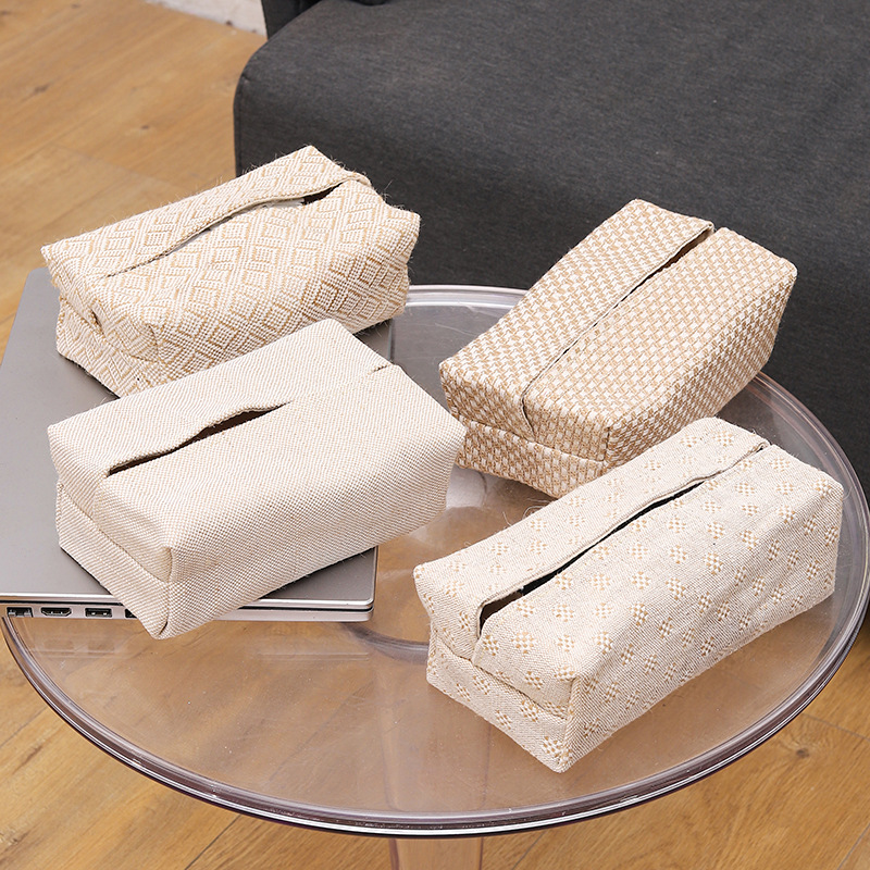 Venta caliente de la caja de pañuelos de lino de imitación nórdica, juego de pañuelos, bolsa de papel de dibujo de tela, caja de almacenamiento de servilletas de sala de hogar de coche al por mayor