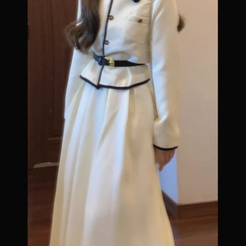 温柔风盐系穿搭半身裙外套女秋冬季新款法式感连衣裙两件套女|undefined