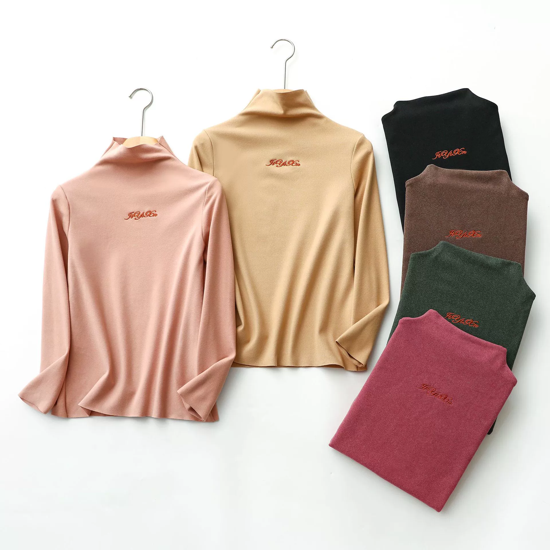 Velvet keep warm set, thermal underwear, high collar, slim fit