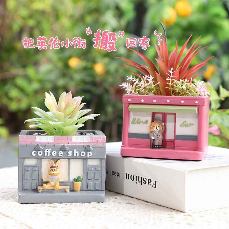 Chậu Cây Resin Chậu cây mọng nước hình phố cổ Anh resin, chậu mini trang trí nhà, sân vườn và ban công (RG-109)