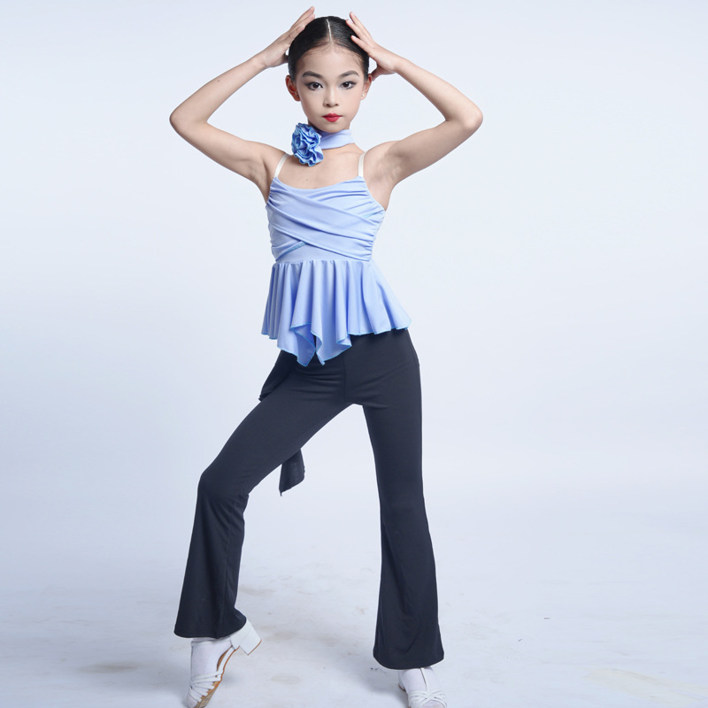 FAZ 子供用ラテンダンスパフォーマンス服ラテンダンストレーニングパンツ子供用ラテンダンス服女の子練習服セット|undefined