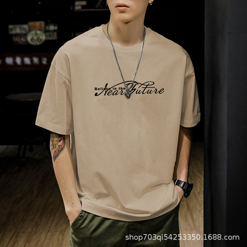 Men's trendy loose pure cotton short sleeve T-shirt, summer half sleeve top