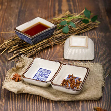 三分陶瓷日式料理寿司酱料碟两格调味碟家用沙拉番茄蘸料味碟批发