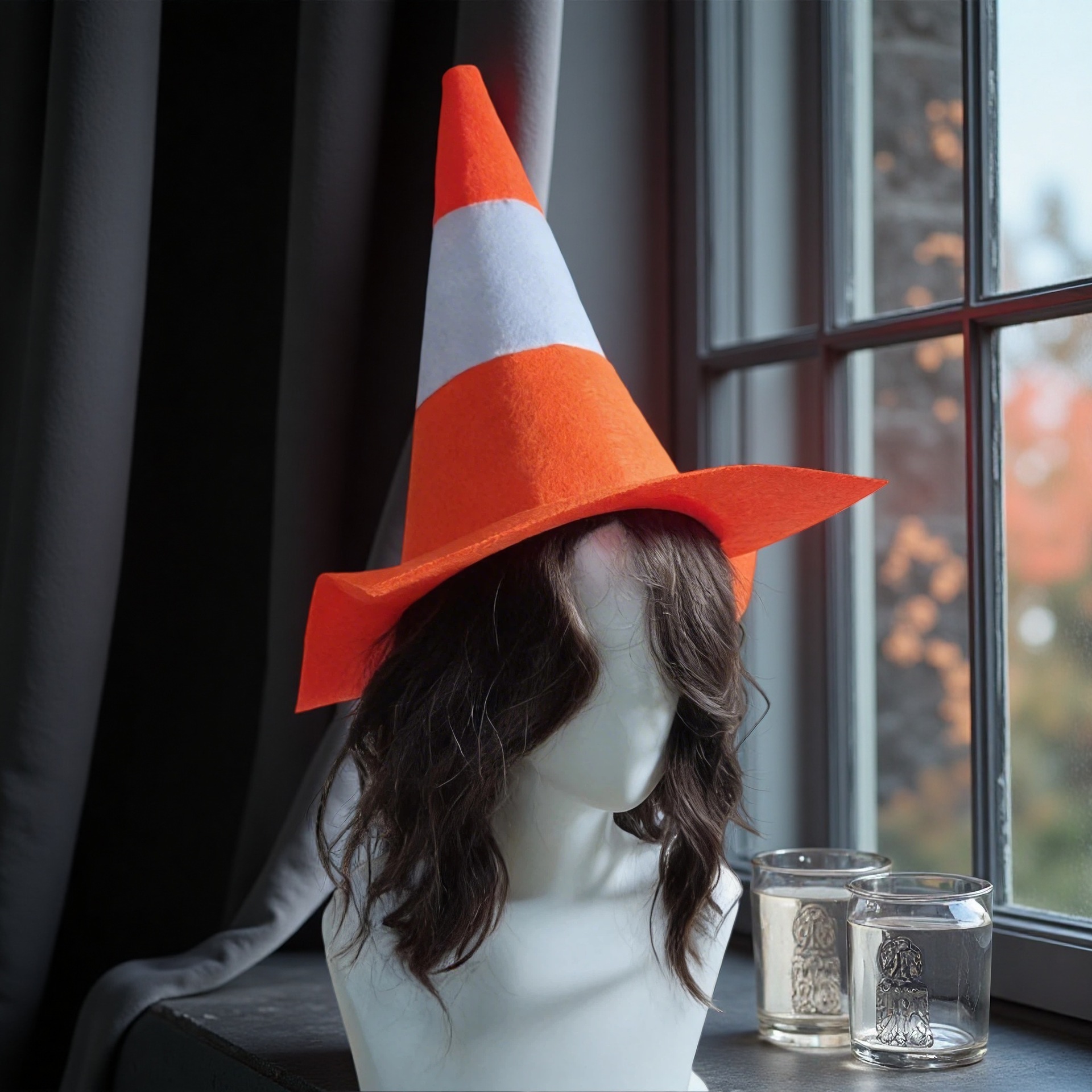 Cross-Border New Halloween Cone-Shaped Roadblock High Hat, Foldable Ice Cream Bucket Toilet Hat, Party Prank Decoration Hat