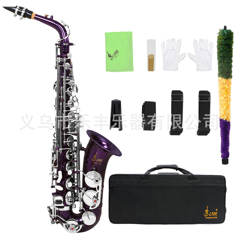 Slade Alto Saxophone in E-Flat with Brass Body, Carved White Shell Keys, Purple Silver Key Set Slade Alto Saxophone in E-Flat with Brass Body, Carved White Shell Keys, Purple Silver Key Set