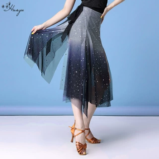 华宇拉丁舞服性感成人星空亮片纱臀巾半身裙练功服训练比赛演出服