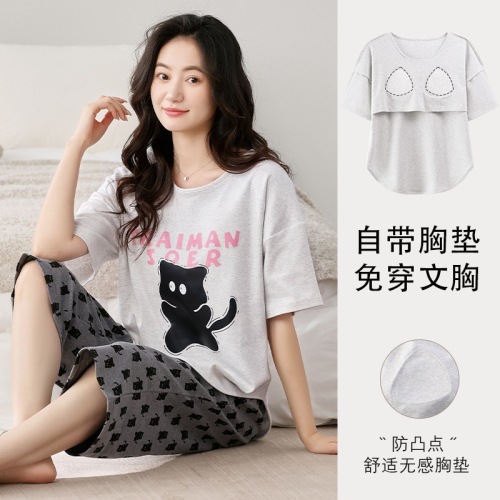 Women's Summer Pajama Set: Short Sleeve 7/8 Pants, Two-Piece, Round Neck, Loose Teen Style, Wearable as Home Clothes, Summer Homewear