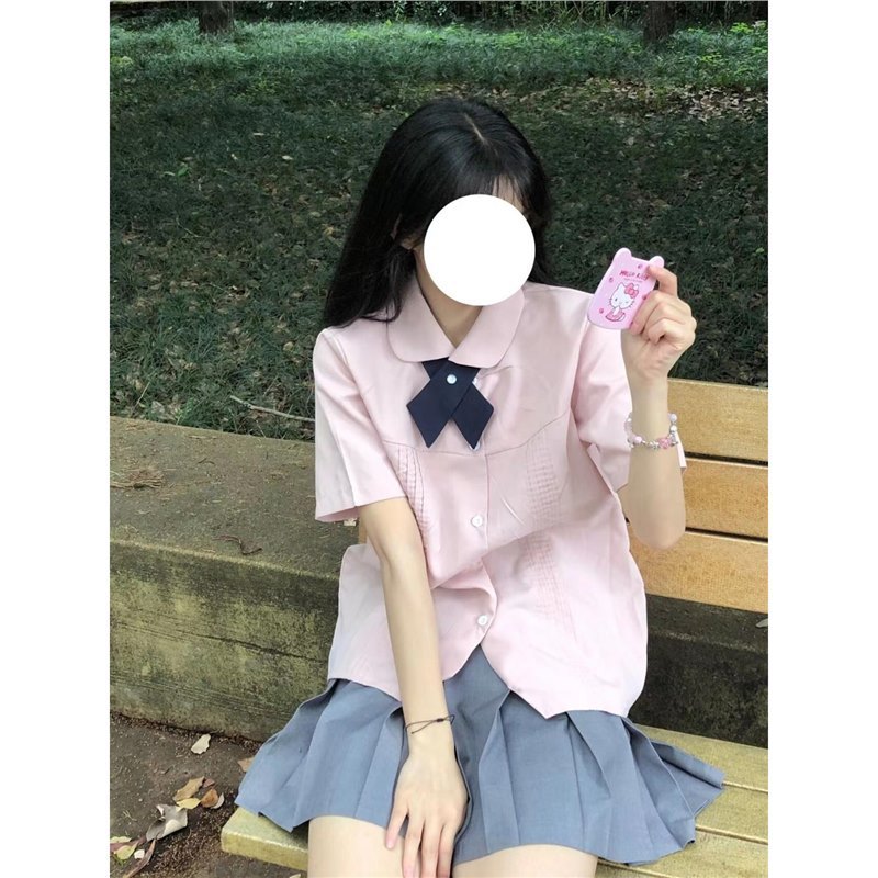 Authentic JK uniform, original design, preppy style, short-sleeved JK shirt, women's youthful and energetic three-piece set with skirt.
