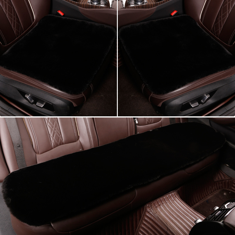 Winter car seat cushion set, imitation rabbit fur, thick short plush, three-piece set, no backrest, warm car seat pad for winter
