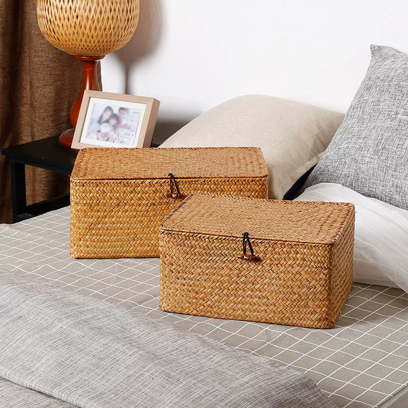 Woven straw big storage basket, table rectangular corrective bodysuit, storage box