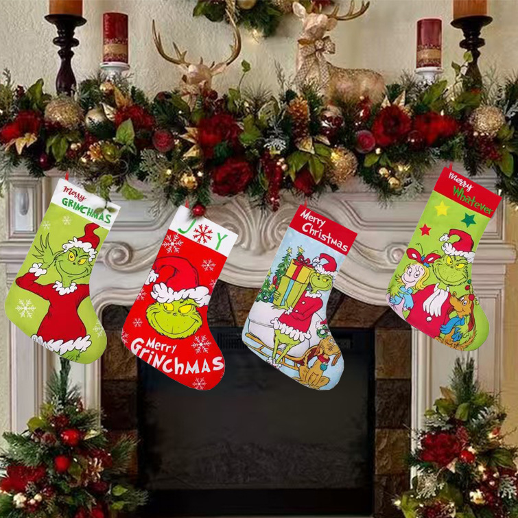 New cross-border Christmas stocking, Grinch green fur gift bag, small gift candy bag, Christmas decoration gift bag New cross-border Christmas stocking, Grinch green fur gift bag, small gift candy bag, Christmas decoration gift bag