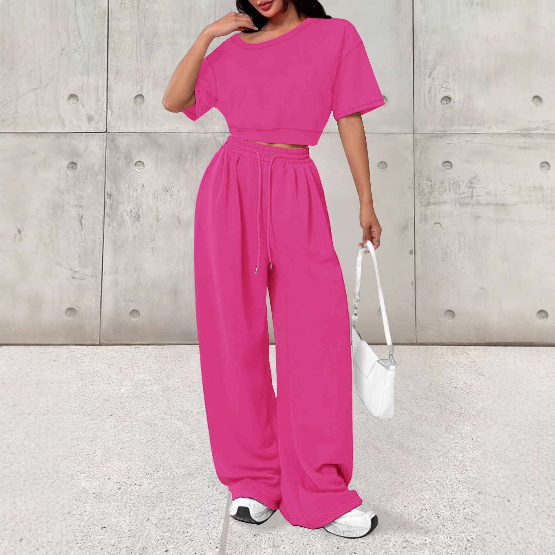 Effortless Autumn Style: Women's Long Sleeve Round Neck Top And Pants Lounge Set - Soft Casual Two-Piece Outfit For Home And Beyond_ecoleips.com