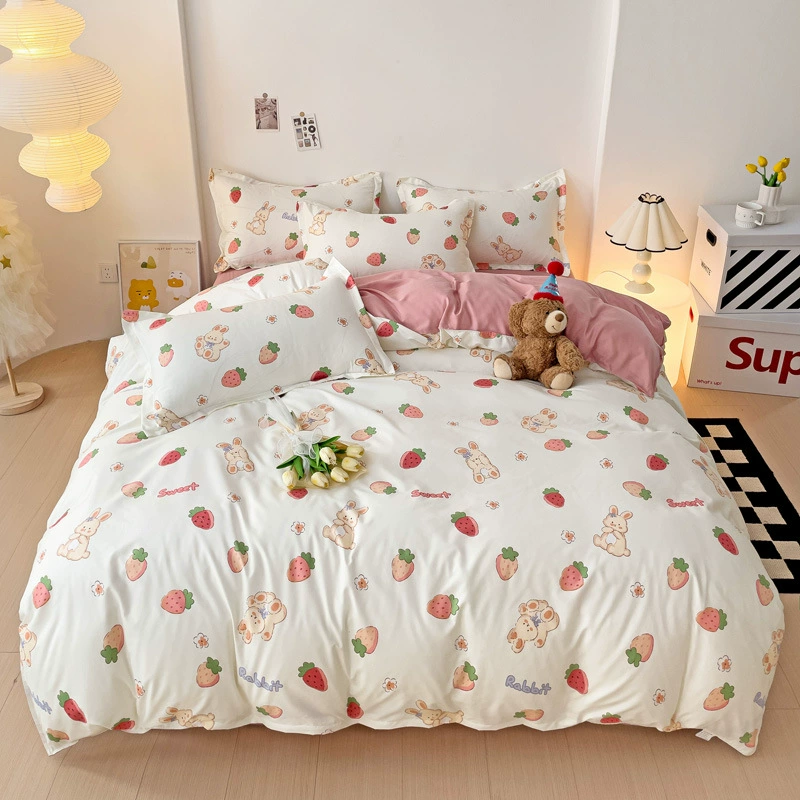 Комплект простыни 홍 Korean Princess Style, выстираный хлопок с цветочным узором, 3–4 предмета (150×200 и т.п.)