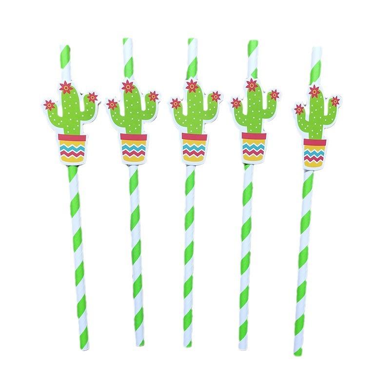 Pajitas de papel, tarjetas de cactus, pajitas decorativas, postres degradables desechables, pasteles, cócteles, fiestas, pajitas de papel