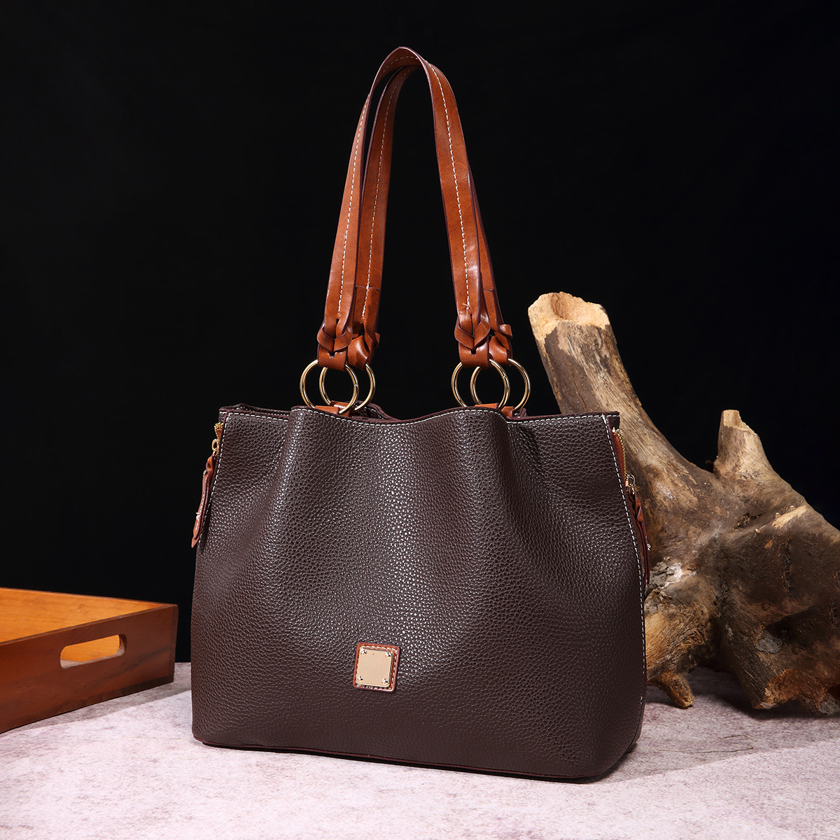 Retro Pebble Lychee Particle Texture Single Shoulder Mother-in-law Women's Bag Large Capacity_voghion.com