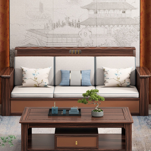 New Chinese style ebony solid wood sofa simple light luxury high-end living room combination large and small apartment villa home furniture