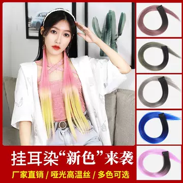 New Hanging Ear Dyed Wig Pieces Colorful Spot Dyed Gradient Long Straight Hair Extension Pieces Traceless Pad Hair Pieces Wholesale for Women