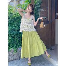 热辣欧美蕾丝镂空绣花背心吊带女夏度假风宽松无袖辣妹上衣