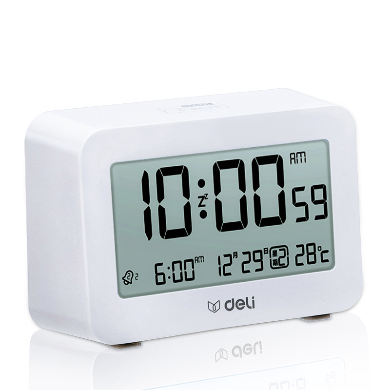 Deli 8839 reloj despertador electrónico multifunción para estudiantes y niños de bajo ruido dormitorio cabecera luminosa simple inteligente image 5