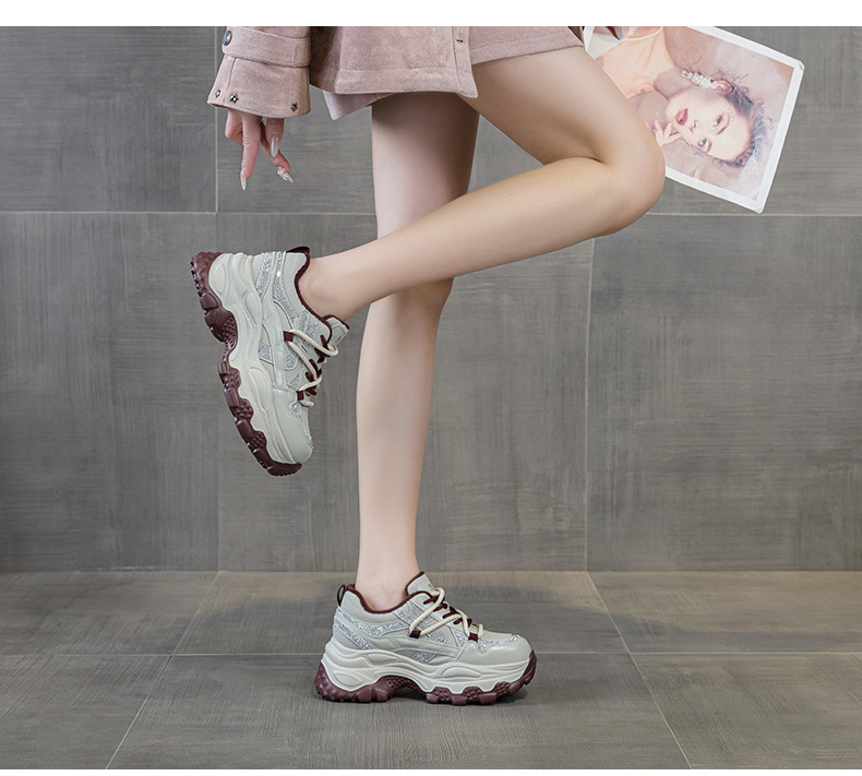 Giày sneaker nữ chunky đế dày phối đá pha lê, tăng chiều cao, siêu nhẹ, thể thao thời trang — 5022-1 đỏ lót lông, 5022 đỏ một lớp chi tiết 18