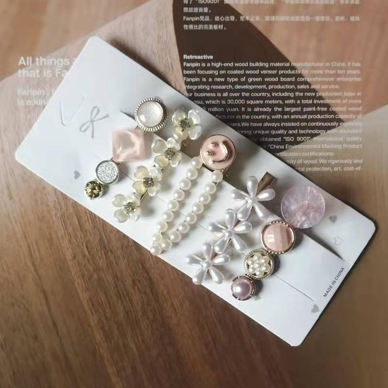 Spring 2022 Net Red new smiley rhinestone 6-piece hairpin Korean Korean style fresh sweet metal headdress