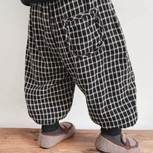 韩国童装2023新款儿童加绒加厚格子长裤男女童萝卜裤百搭哈伦裤潮