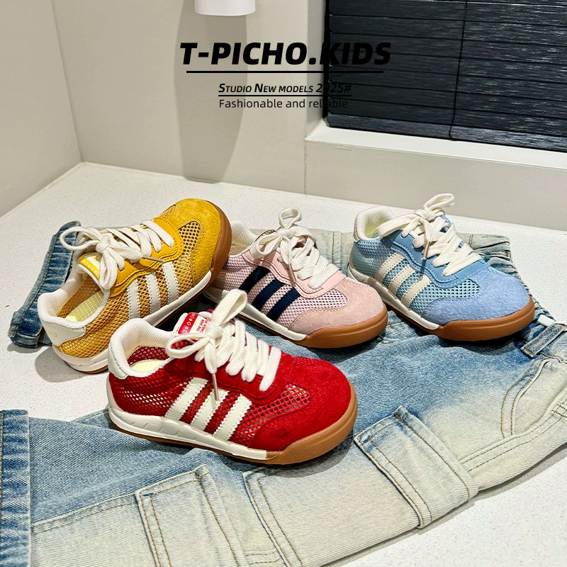 Детские сетчатые туфли 2025 года новые кроссовки Kabbara с большой головой корейские мальчики девочки кожаные туфли