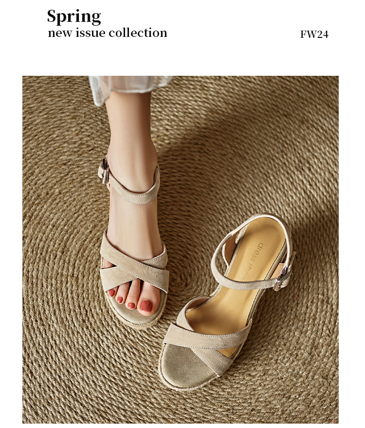 Sandal cao gót nữ đế xuồng đan rơm hở mũi quai chéo – gót 9 cm — màu đen, màu mơ chi tiết 10