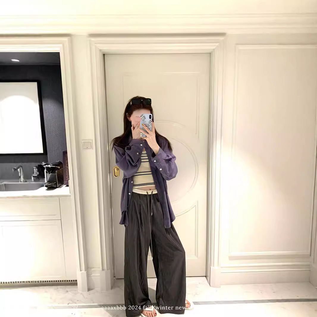 AAAAXBB 이완 초가을 바이브 울 모조 바지 삼색 느슨한 모프 스티칭 디자인 센스 캐주얼 바지
