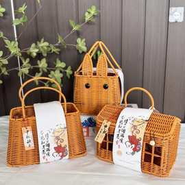 中秋节中式礼品盒子木片礼物盒月饼礼盒兔子编织篮小房子提包手工