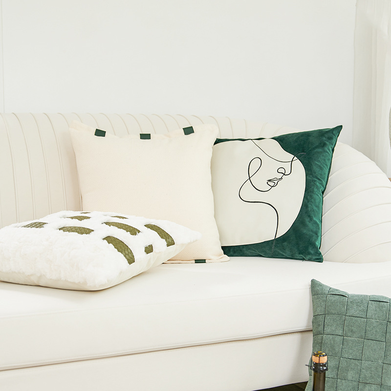 Nordic simple sofa pillow living room green embroidery cushion sample room soft decoration pillow pillow cover wholesale