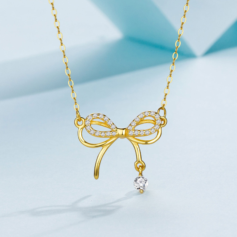 Sterling Silver Elegant Simple Style Bow Knot Plating Pendant Necklace display picture 3