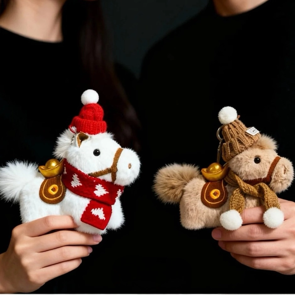新年马有钱元宝小马圣诞帽围巾公仔玩偶挂件钥匙马年创意礼物毛绒