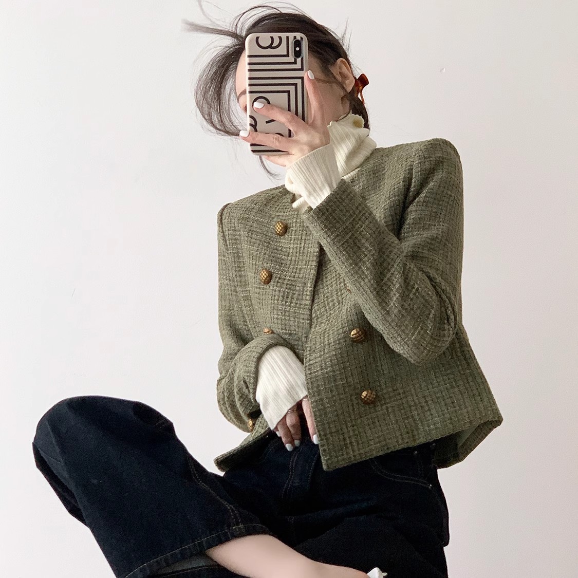 Tweed Style Tweed Jacket for Small People, Spring & Fall Wear, 2025 New Women's Retro French Short Top, Versatile