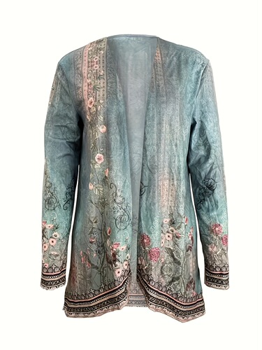 Spring And Autumn New Women Tops Floral Print Cardigan Cross-border