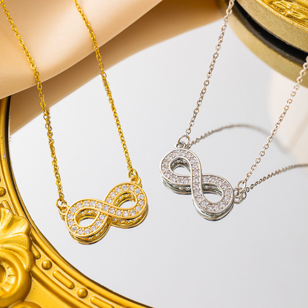 Bai Baihe style infinite love 8 character necklace full of diamonds twisted heart diamond women's elegant and versatile temperament clavicle chain_ipsvogv.com
