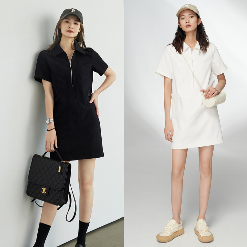 【Clearance Sale 120】Fashionable Tennis Sport Style Skin-Friendly Silk Pique Cotton Collared Short Sleeve Dress