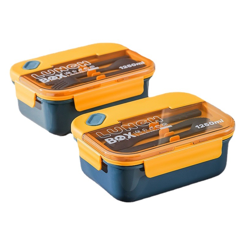 Horno microondas rectangular, caja de bento dividida, lonchera de plástico de grado alimenticio, tenedor portátil, lonchera para estudiantes, LOGO