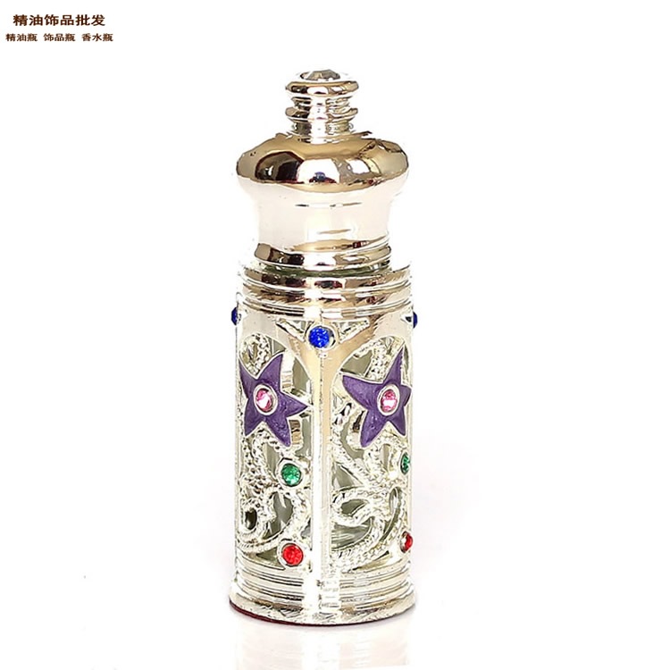 Fabricante suministra frascos de perfume de 3 ml de Oriente Medio, frascos vacíos, frascos de metal tallado para cosméticos, frascos de aceite esencial, frascos recargables en stock.