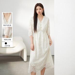 Xianlixiu Plus Size Women's French Elegant Light Mature Style Embroidered Textured Dress Fat mm 2024 Summer New Style
