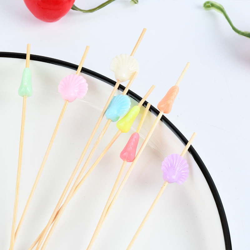 Bonita concha de fruta de palo de bambú decorativo desechable colorido creativo palo de palo