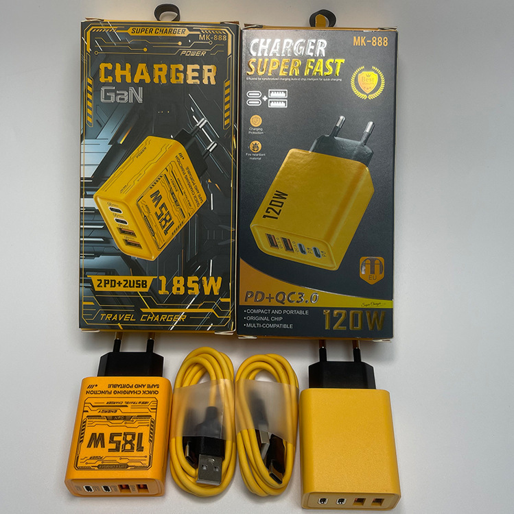 Pd120W Smart Charging Head Dual Typec+ Dual USB Multi-Port Adapter Mecha Style Mobile Phone Yellow Charger