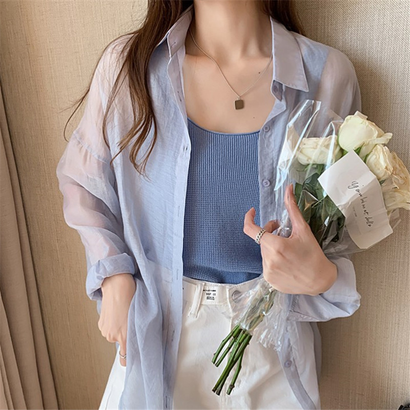 Sun-protective Clothing Shirt Women's 2024 Summer Korean-style All-match Cardigan Thin Loose Long-sleeved Air-conditioning Chiffon Shirt Top