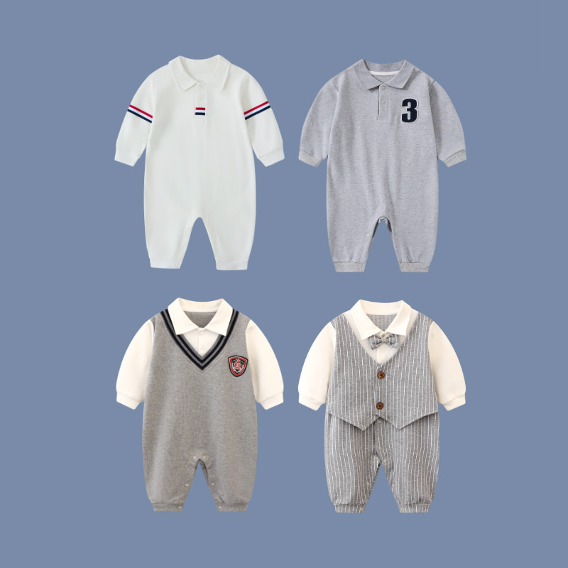 ins Baby Clothes Autumn Gentleman Baby Jumpsuit One-year-old Full Moon Western Style Spring New Style Out-of-the-way Hatshirt Climbing Clothes