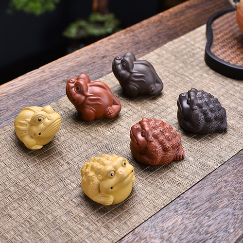 Zisha Clay Tea Pet Small Gold Toad Shelf Accent Tea Play Tea Art Mini Fine Quality Can Be Raised Attract Wealth Gold Toad Tea Tray Shelf Accent