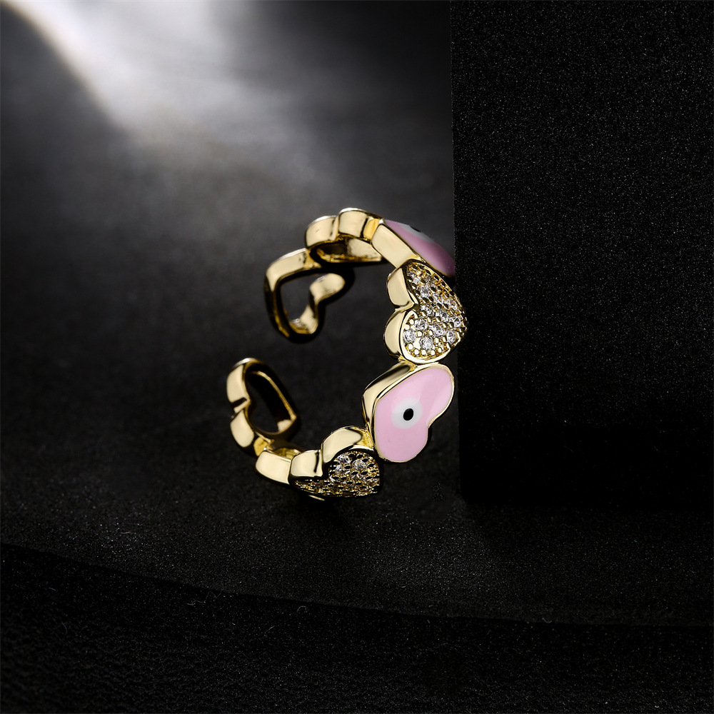 new heart shape dripping oil zircon devil eye golden open ring