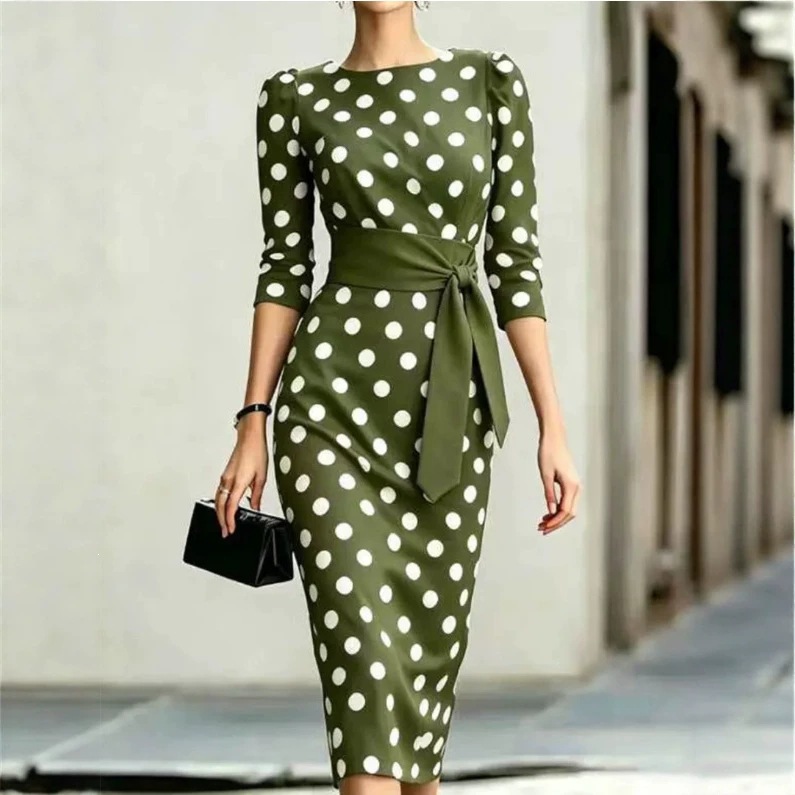 Vestido de punto de onda transfronterizo 26 verano y otoño nuevo elegante vestido de moda simple Amazon independiente de mujer image 9