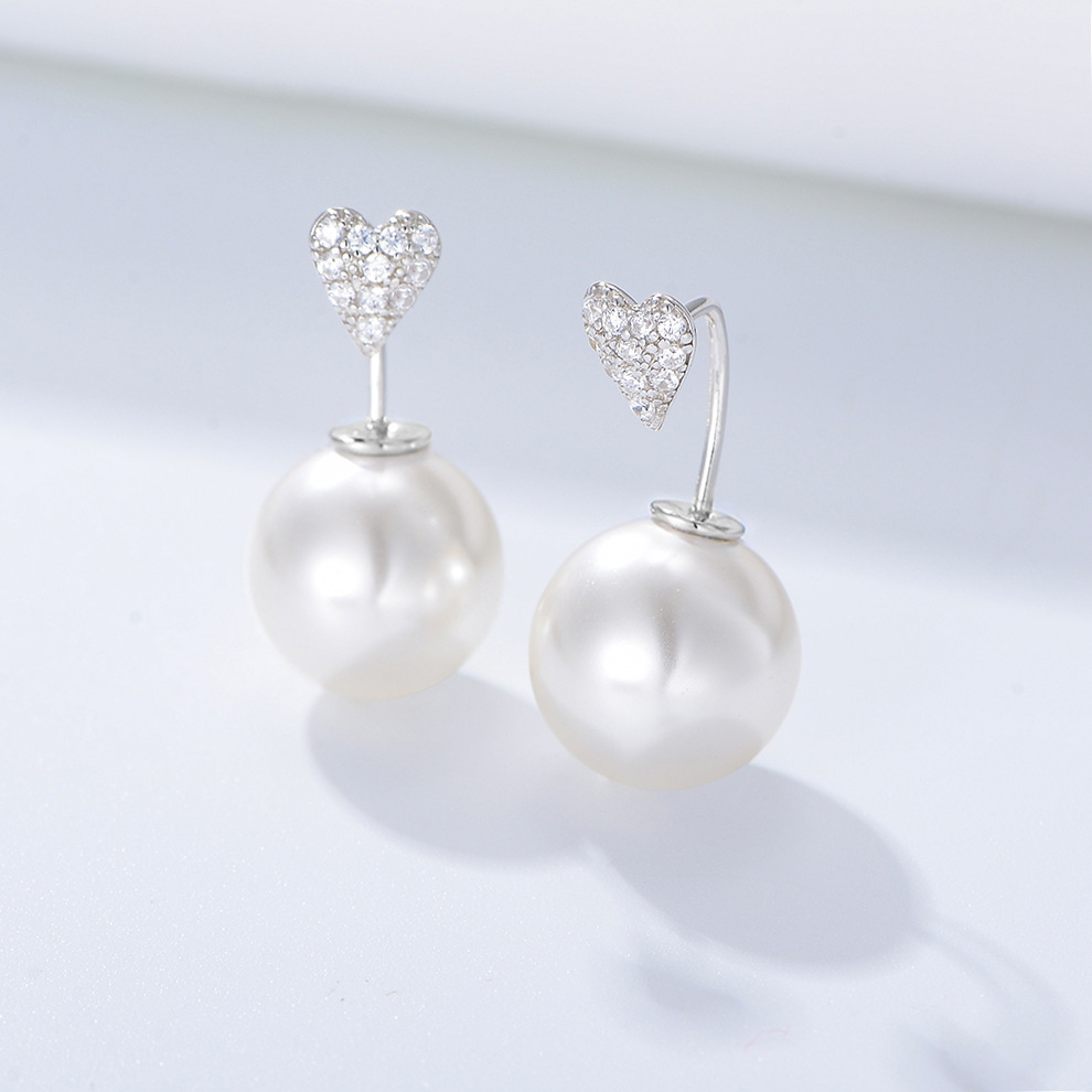 Pendientes de perlas en forma de corazón simple con diamantes de plata esterlina s925 pendientes de perlas estilo coreano femenino ins dongdaemun chica en línea pendientes de celebridades