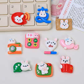 新款科技小兔创意手工diy奶油胶配饰树脂小配件饰品发夹材料批发