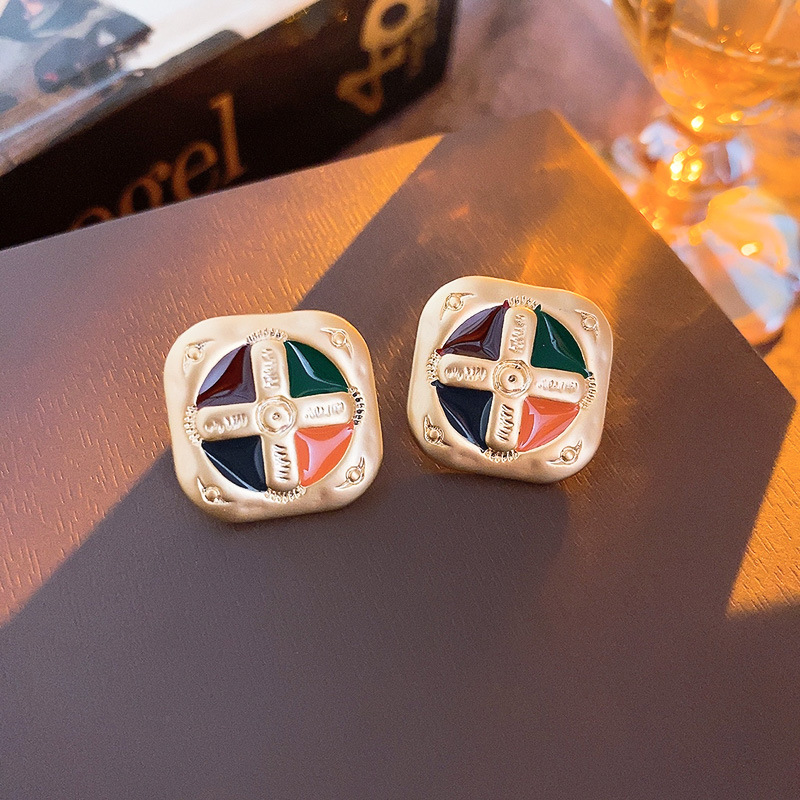 Retro Flower Resin Copper Inlay Artificial Diamond Drop Earrings 1 Pair